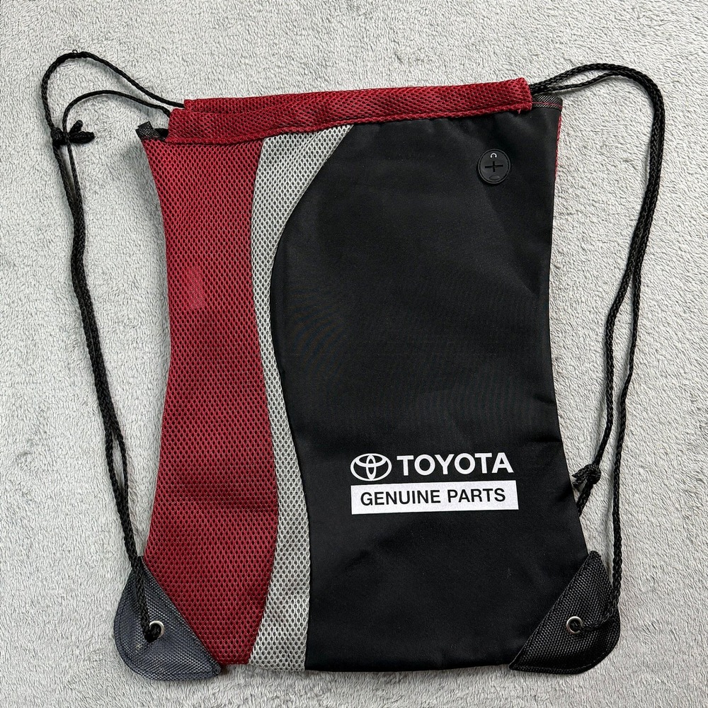 Toyota Genuine Parts Drawstring Cinch Bag Backpack Black Red Mesh Headphone Port